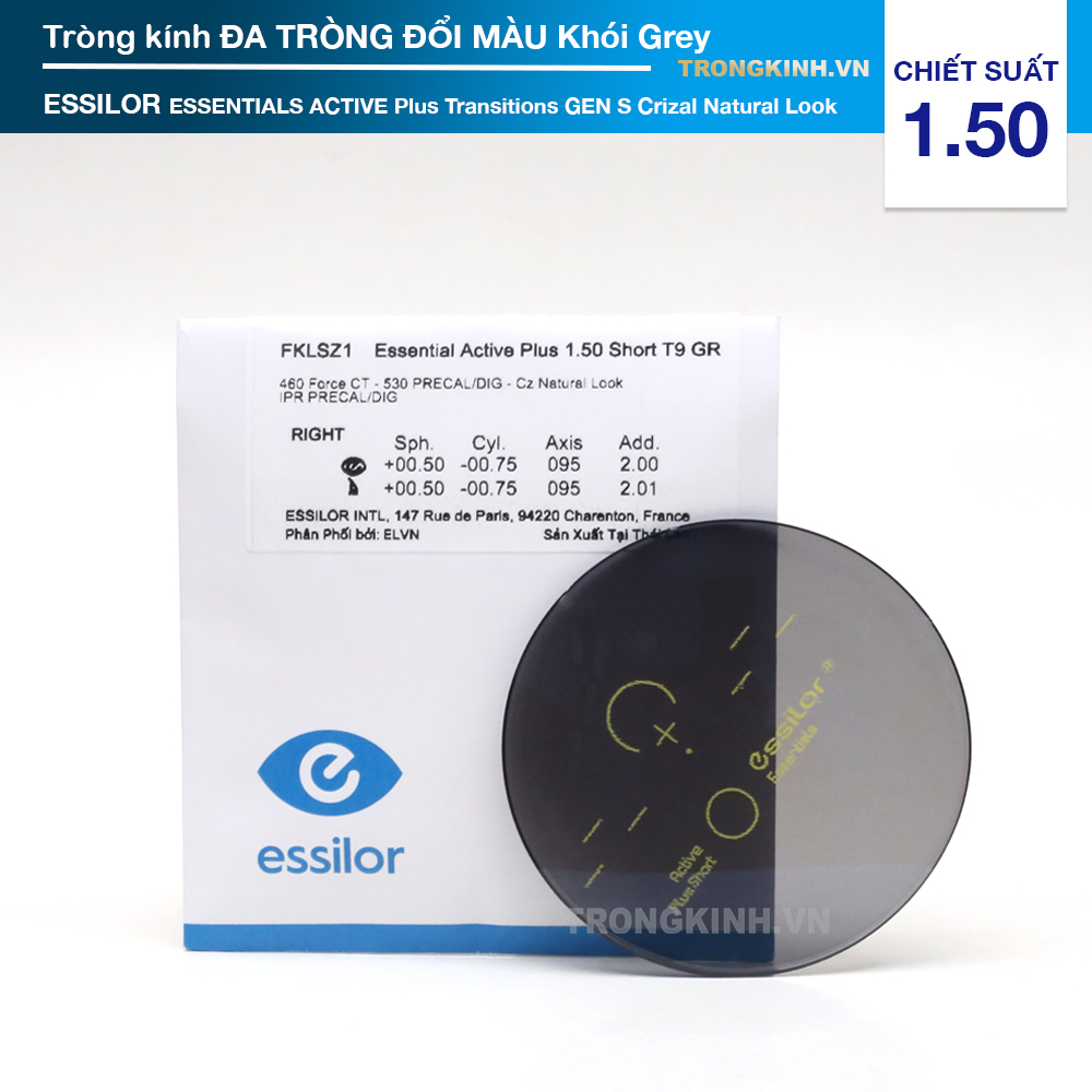 Tròng kính Essilor EssilorEssentialsActivePlusTransitionsGenSCrizalNaturalLook150 1.50